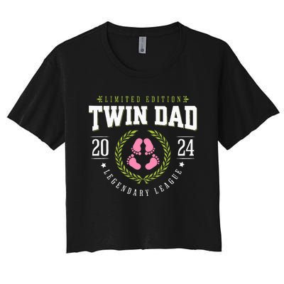 Twin Dad Est 2024 Twin Dad To Be New Daddy Women's Crop Top Tee