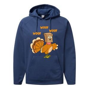 Thanksgiving Dog Fake Dog Woof Thanksgiving Turkey For Wo Performance Fleece Hoodie