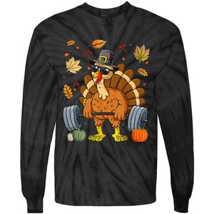 Turkey Deadlift Fitness Weightlifting Thanksgiving Day Tie-Dye Long Sleeve Shirt