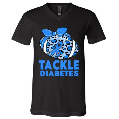 Tackle Diabetes Funny Football Fan Diabetic Warrior V-Neck T-Shirt