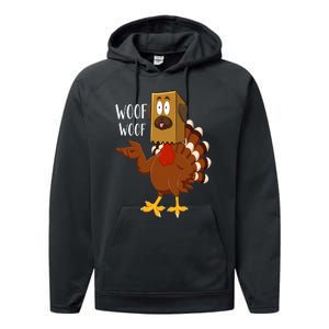 Thanksgiving Dog Funny Fake Dog Woof Thanksgiving Turkey Performance Fleece Hoodie