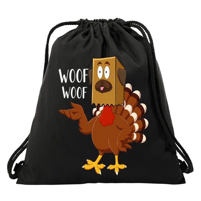 Thanksgiving Dog Funny Fake Dog Woof Thanksgiving Turkey Drawstring Bag