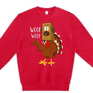 Thanksgiving Dog Funny Fake Dog Woof Thanksgiving Turkey Premium Crewneck Sweatshirt