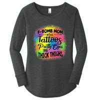 Tie Dye F Bomb Mom With Tattoos Pretty Eyes And Thick Thighs Women's Perfect Tri Tunic Long Sleeve Shirt