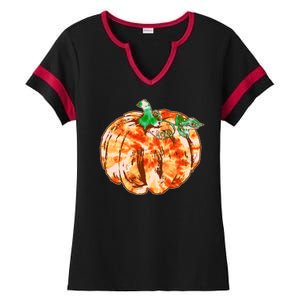 Tie Dye Fall Autumn Pumpkins Ladies Halftime Notch Neck Tee