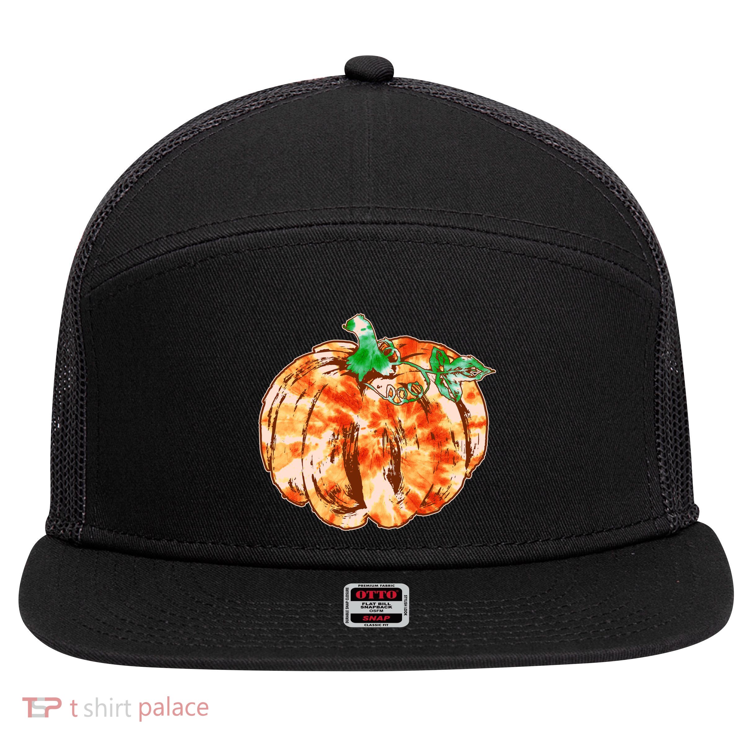 Tie Dye Fall Autumn Pumpkins 7 Panel Mesh Trucker Snapback Hat