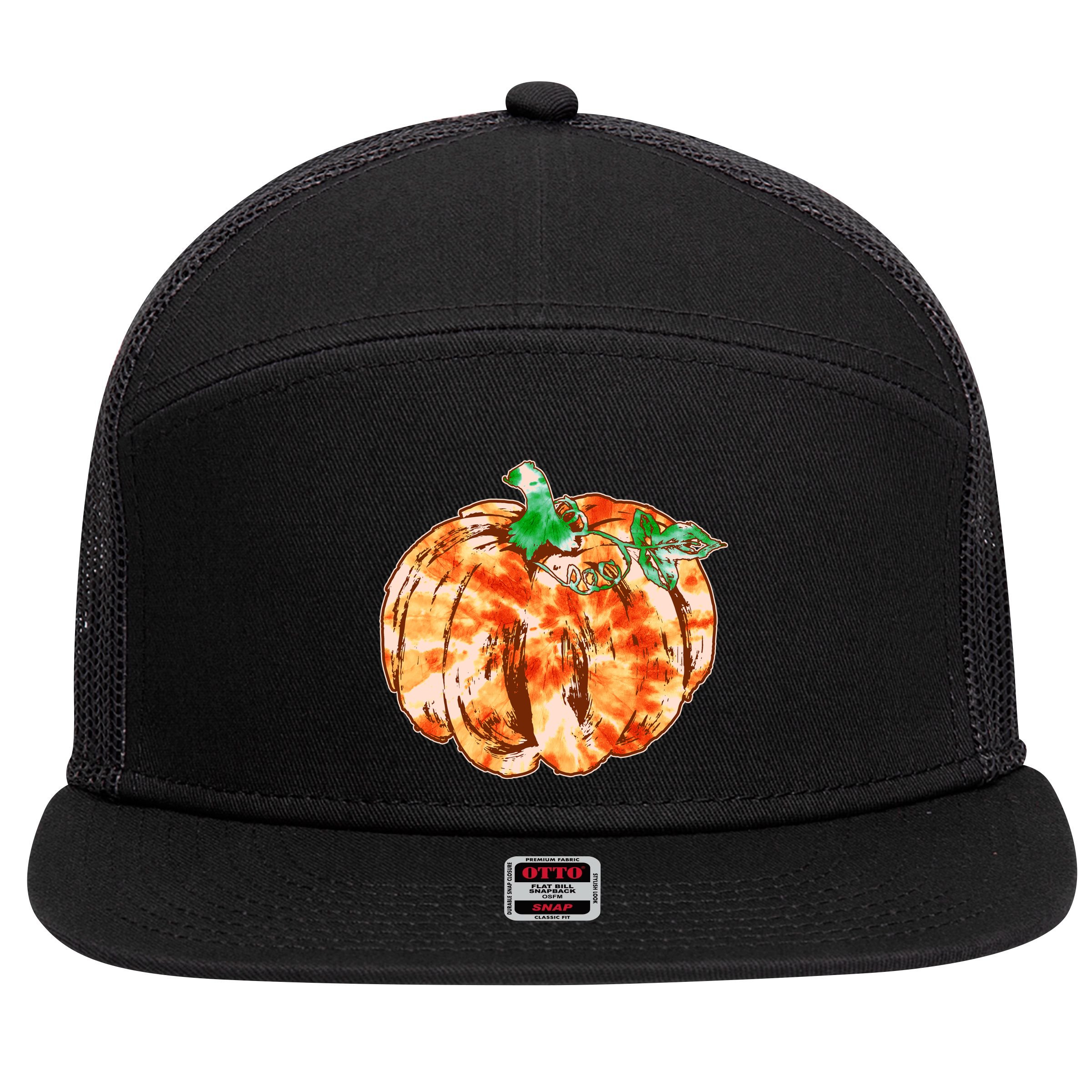 Tie Dye Fall Autumn Pumpkins 7 Panel Mesh Trucker Snapback Hat
