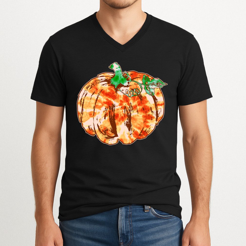 Tie Dye Fall Autumn Pumpkins V-Neck T-Shirt