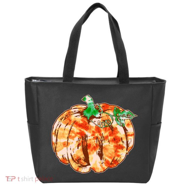 Tie Dye Fall Autumn Pumpkins Zip Tote Bag