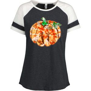 Tie Dye Fall Autumn Pumpkins Enza Ladies Jersey Colorblock Tee