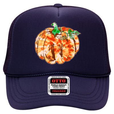 Tie Dye Fall Autumn Pumpkins High Crown Mesh Back Trucker Hat