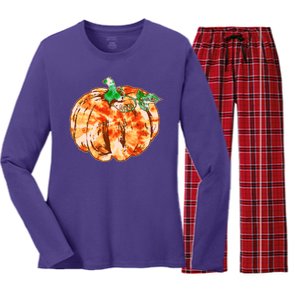 Tie Dye Fall Autumn Pumpkins Women's Long Sleeve Flannel Pajama Set 