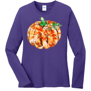 Tie Dye Fall Autumn Pumpkins Ladies Long Sleeve Shirt