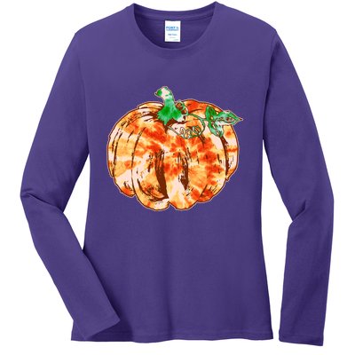 Tie Dye Fall Autumn Pumpkins Ladies Long Sleeve Shirt