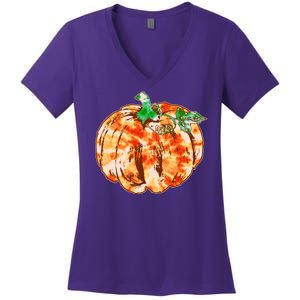 Tie Dye Fall Autumn Pumpkins Women's V-Neck T-Shirt