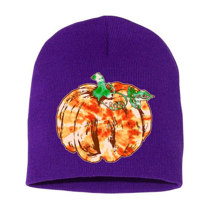 Tie Dye Fall Autumn Pumpkins Short Acrylic Beanie