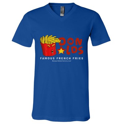 Trump Donalds Famous French Fries Because Kamala Is Liar V-Neck T-Shirt