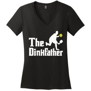 The Dinkfather Funny Pickleball Player Paddleball Lover Women's V-Neck T-Shirt