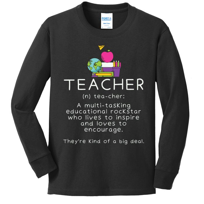 Teacher Definition Funny Teaching School Teacher Kids Long Sleeve Shirt