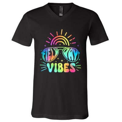 Tie Dye Field Day Vibes Last Day Of School Field Day Teacher Students V-Neck T-Shirt