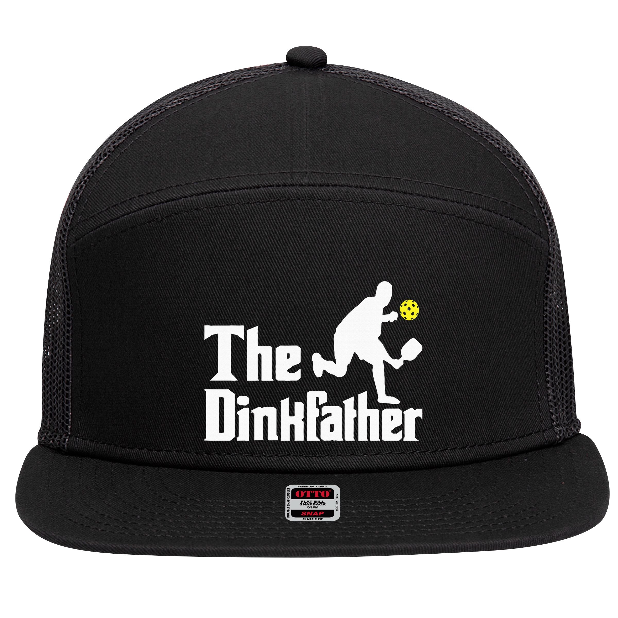 The Dinkfather Funny Pickleball Player Paddleball Lover 7 Panel Mesh Trucker Snapback Hat