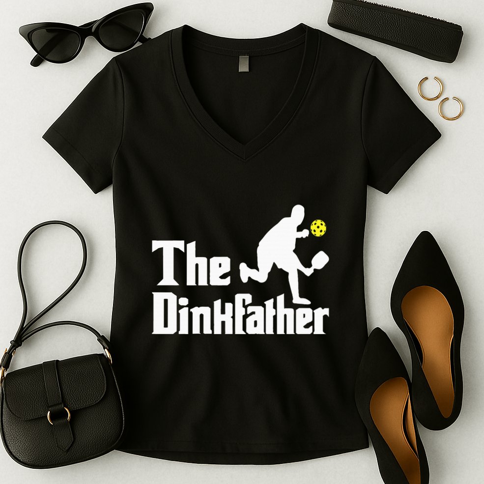 The Dinkfather Funny Pickleball Player Paddleball Lover Women's V-Neck T-Shirt