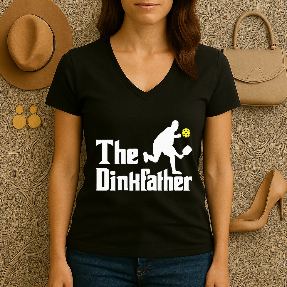 The Dinkfather Funny Pickleball Player Paddleball Lover Women's V-Neck T-Shirt