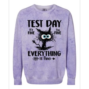 Test Day Funny Stressed Cat Teacher Student Testing Day Colorblast Crewneck Sweatshirt