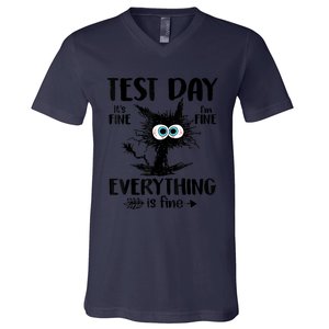 Test Day Funny Stressed Cat Teacher Student Testing Day V-Neck T-Shirt