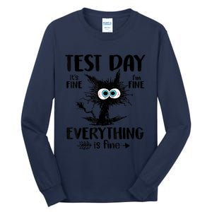 Test Day Funny Stressed Cat Teacher Student Testing Day Tall Long Sleeve T-Shirt