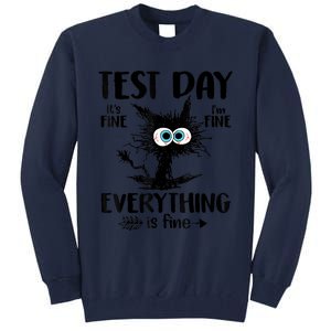 Test Day Funny Stressed Cat Teacher Student Testing Day Tall Sweatshirt