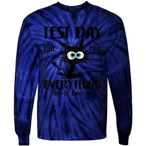 Test Day Funny Stressed Cat Teacher Student Testing Day Tie-Dye Long Sleeve Shirt