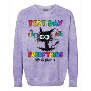 Test Day Funny Stressed Cat Teacher Student Testing Day Colorblast Crewneck Sweatshirt