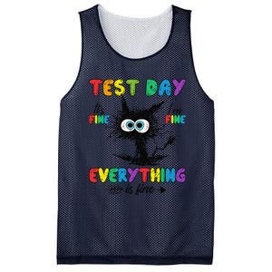 Test Day Funny Stressed Cat Teacher Student Testing Day Mesh Reversible Basketball Jersey Tank