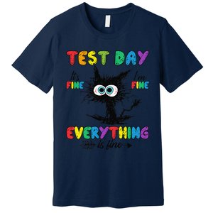 Test Day Funny Stressed Cat Teacher Student Testing Day Premium T-Shirt