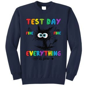 Test Day Funny Stressed Cat Teacher Student Testing Day Tall Sweatshirt