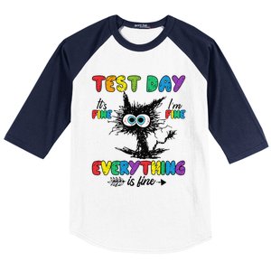 Test Day Funny Stressed Cat Teacher Student Testing Day Baseball Sleeve Shirt