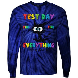 Test Day Funny Stressed Cat Teacher Student Testing Day Tie-Dye Long Sleeve Shirt