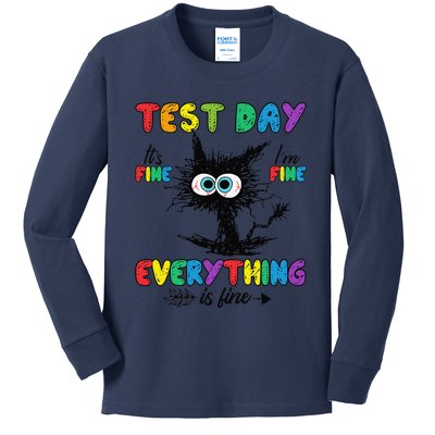 Test Day Funny Stressed Cat Teacher Student Testing Day Kids Long Sleeve Shirt