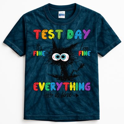 Test Day Funny Stressed Cat Teacher Student Testing Day Kids Tie-Dye T-Shirt