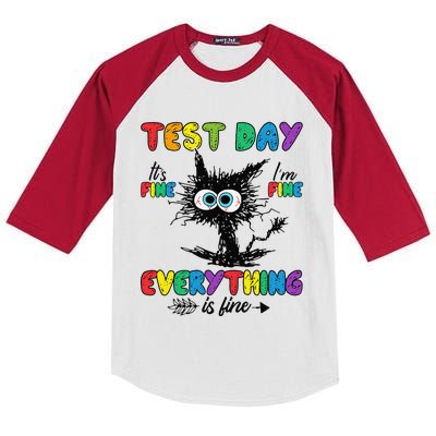 Test Day Funny Stressed Cat Teacher Student Testing Day Kids Colorblock Raglan Jersey