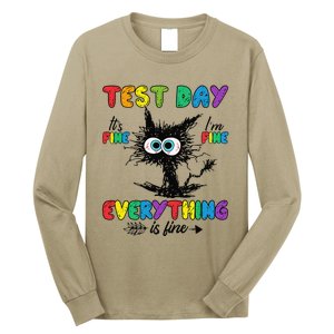 Test Day Funny Stressed Cat Teacher Student Testing Day Long Sleeve Shirt