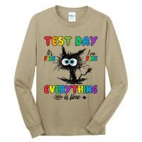 Test Day Funny Stressed Cat Teacher Student Testing Day Tall Long Sleeve T-Shirt