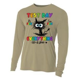 Test Day Funny Stressed Cat Teacher Student Testing Day Cooling Performance Long Sleeve Crew