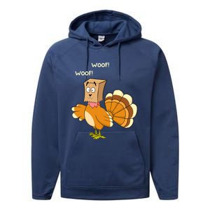 Thanksgiving Dog Fake Dog Woof Thanksgiving Turkey Performance Fleece Hoodie