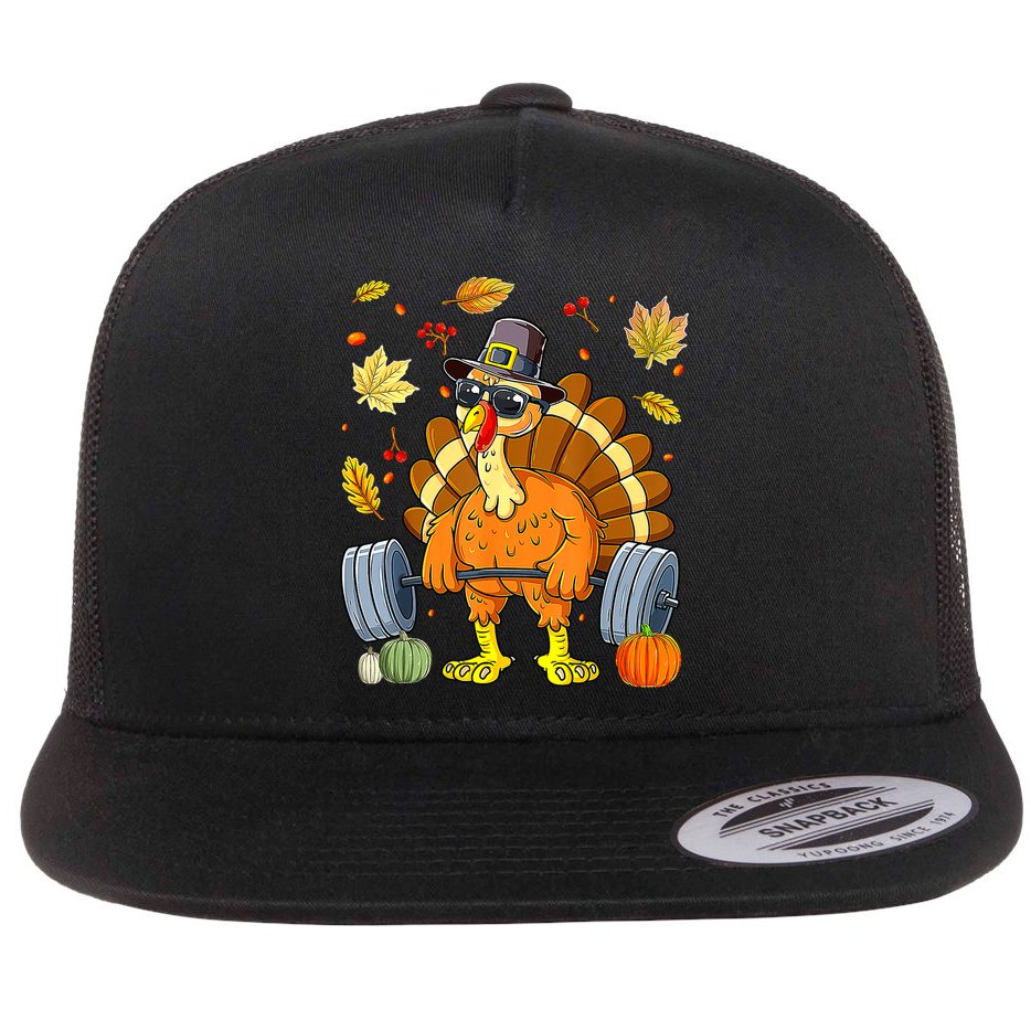 Turkey Deadlift Fitness Weightlifting Thanksgiving Day Flat Bill Trucker Hat