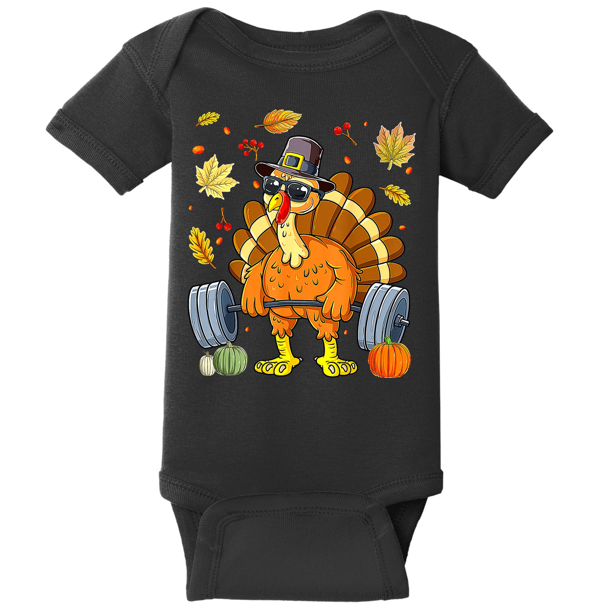 Turkey Deadlift Fitness Weightlifting Thanksgiving Day Baby Bodysuit