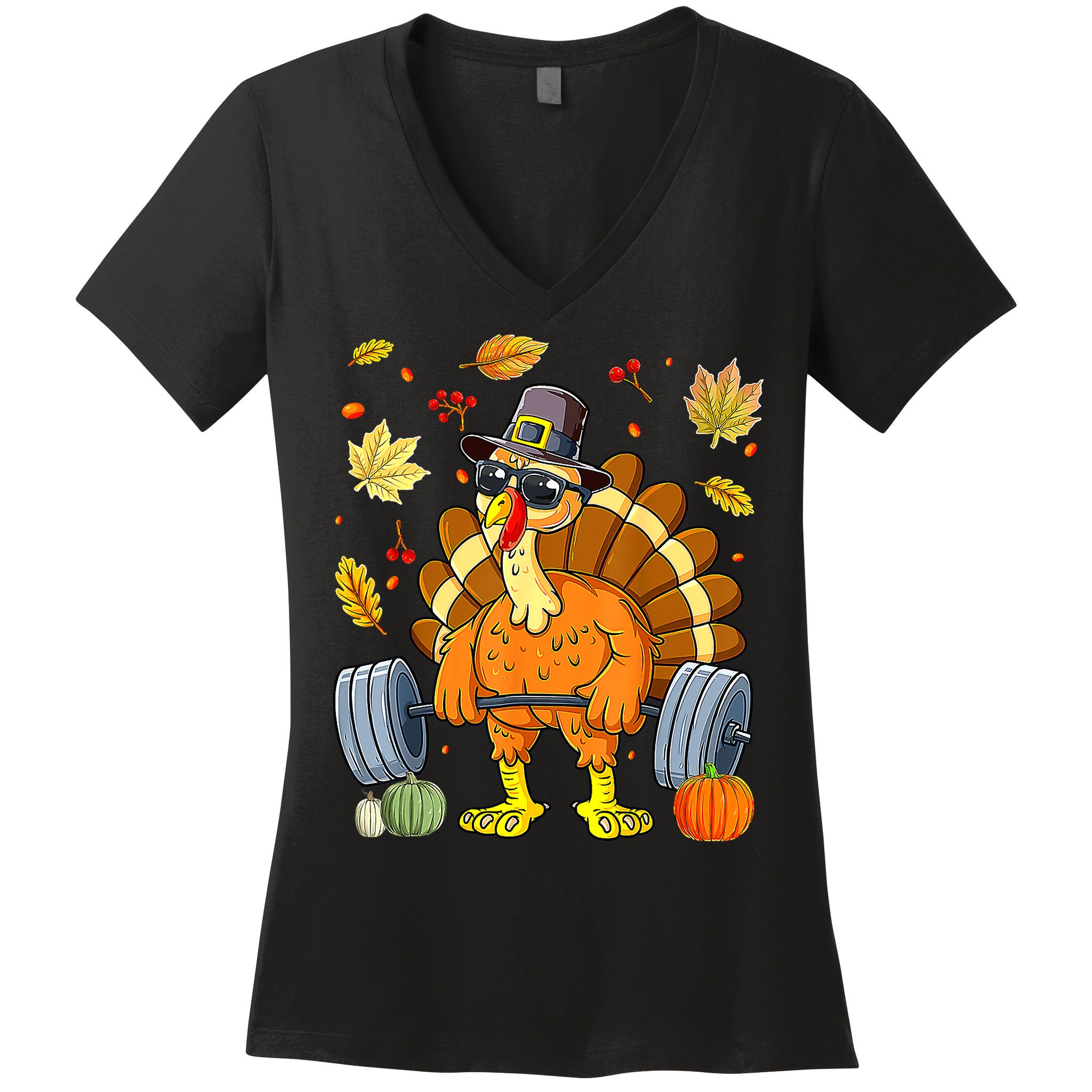 Turkey Deadlift Fitness Weightlifting Thanksgiving Day Women's V-Neck T-Shirt