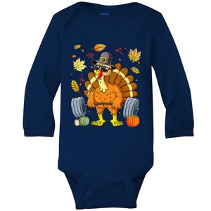 Turkey Deadlift Fitness Weightlifting Thanksgiving Day Baby Long Sleeve Bodysuit