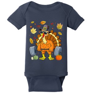 Turkey Deadlift Fitness Weightlifting Thanksgiving Day Baby Bodysuit